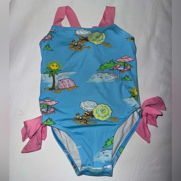 The Beaufort Bonnet Company Blue and Pink Beach Print One Piece - Picture 1 of 2